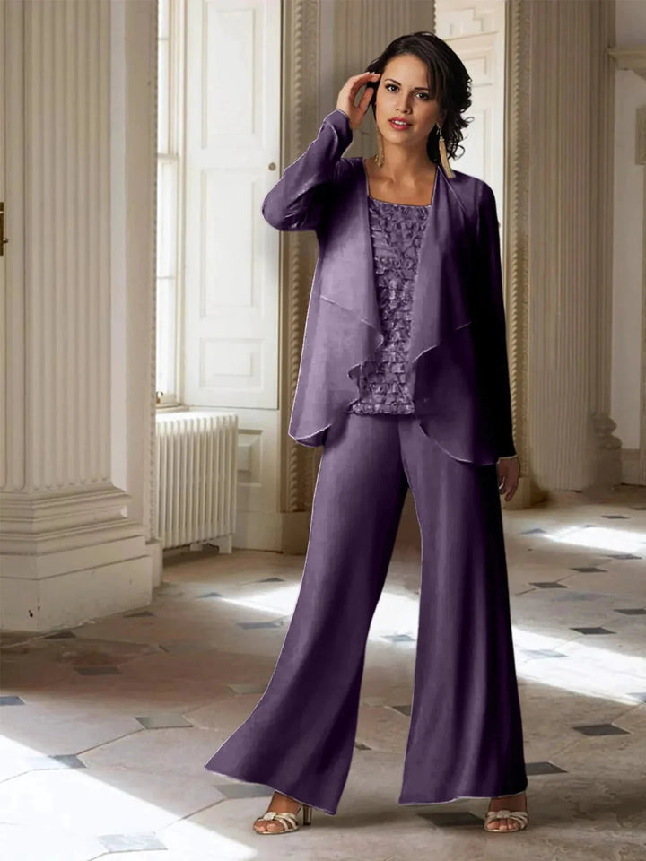 Chiffon Long Sleeves Mother of the Bride Pantsuits with Jacket by Dreamylily