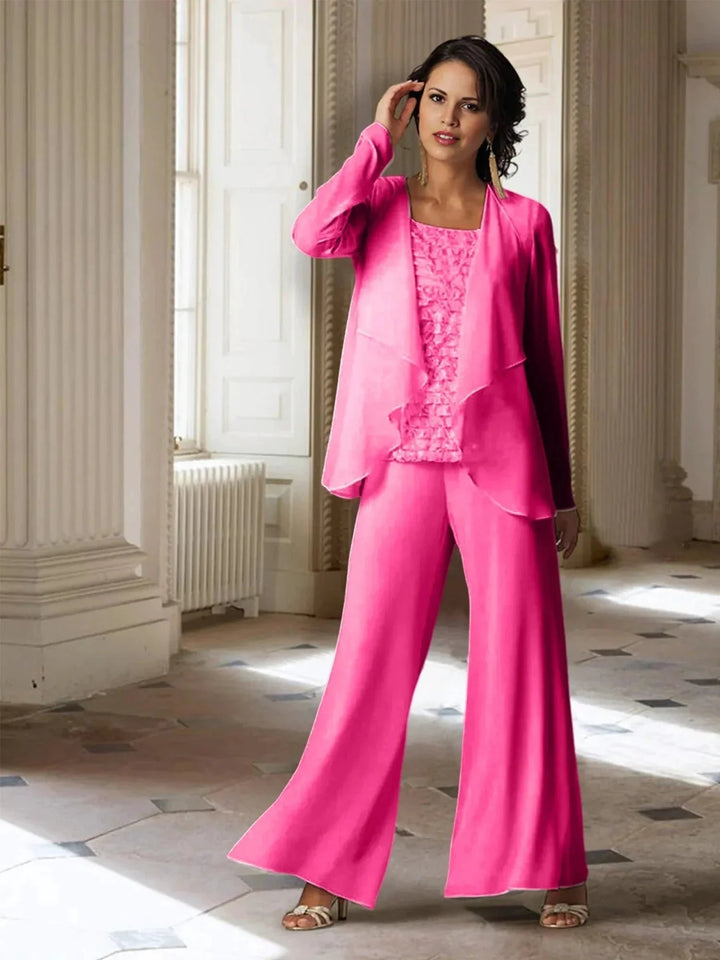 Chiffon Long Sleeves Mother of the Bride Pantsuits with Jacket by Dreamylily