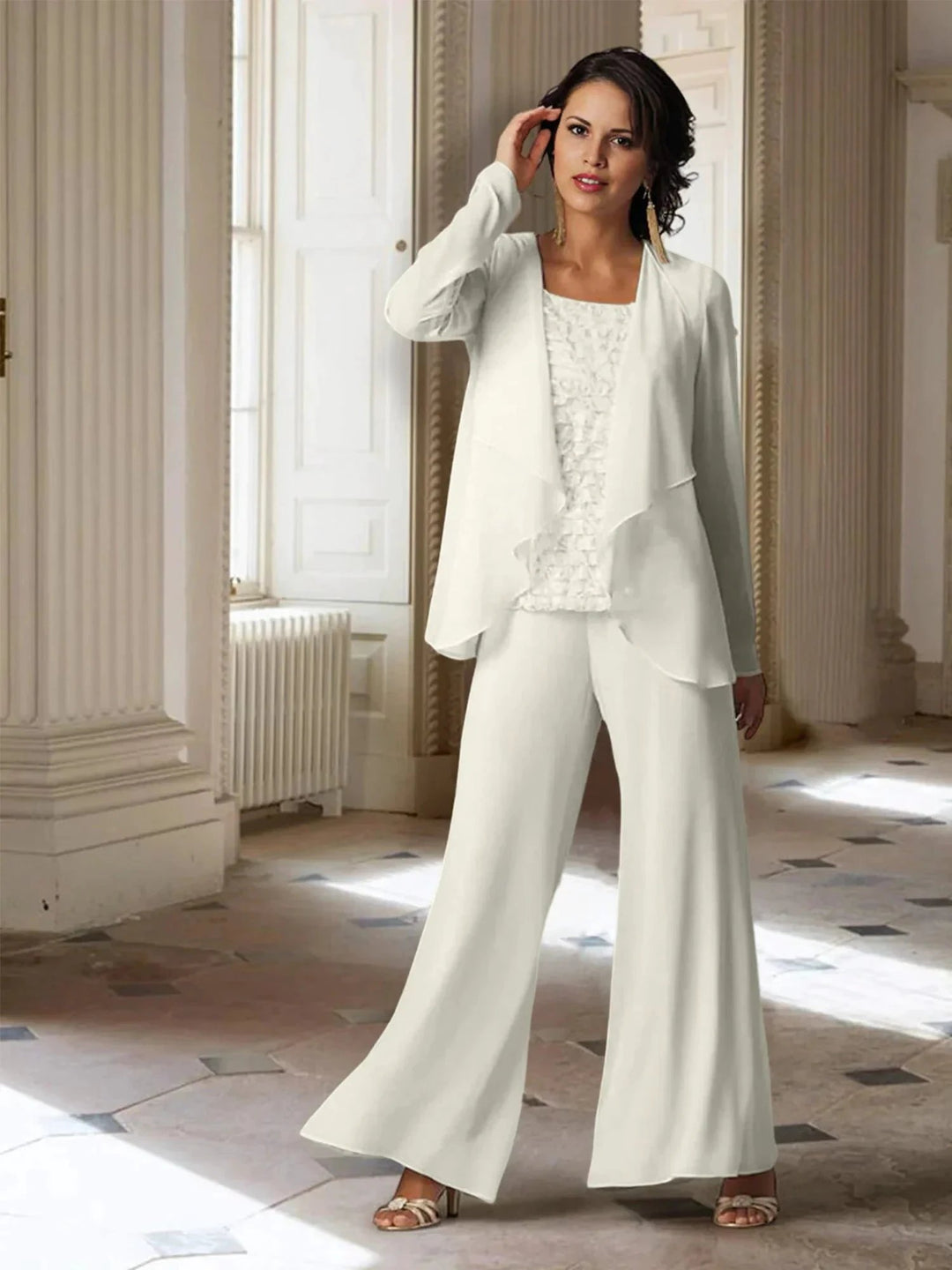 Chiffon Long Sleeves Mother of the Bride Pantsuits with Jacket by Dreamylily