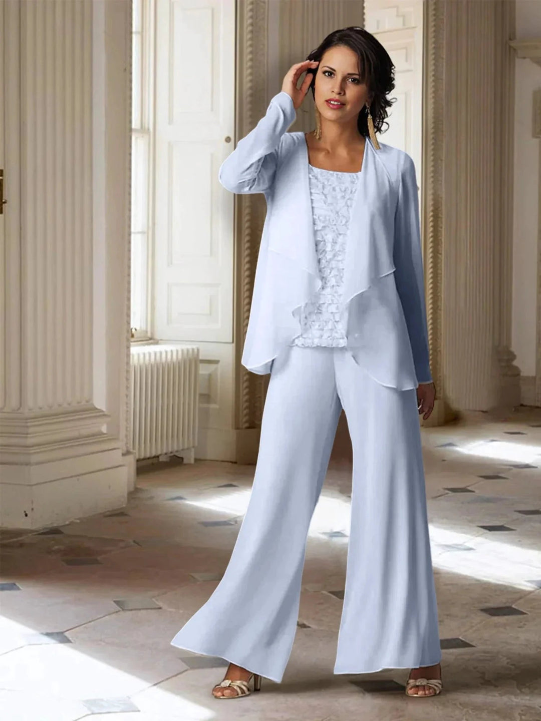 Chiffon Long Sleeves Mother of the Bride Pantsuits with Jacket by Dreamylily