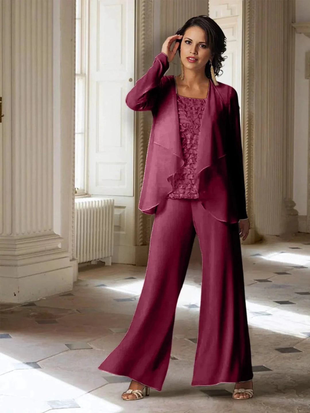 Chiffon Long Sleeves Mother of the Bride Pantsuits with Jacket by Dreamylily