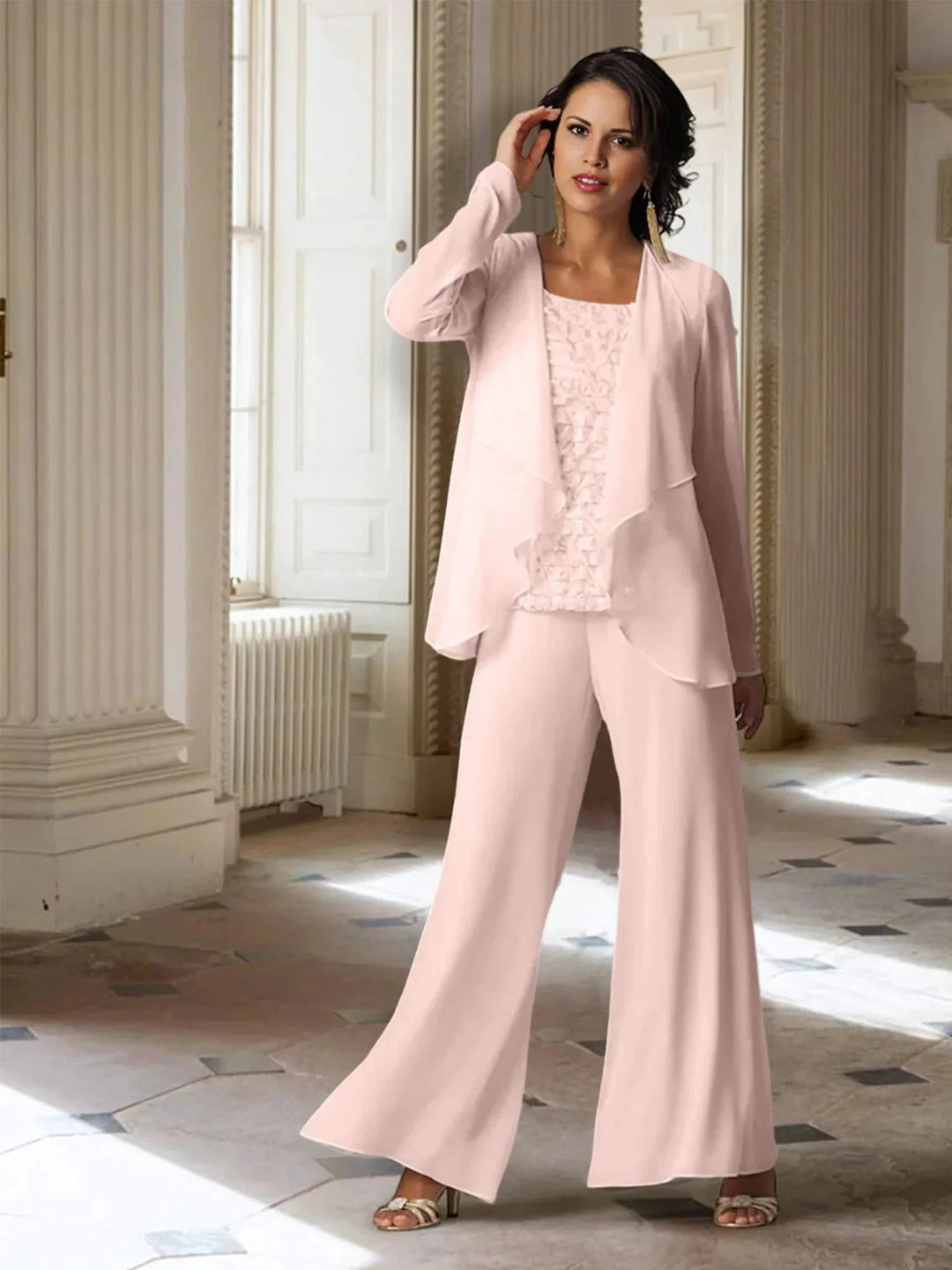 Chiffon Long Sleeves Mother of the Bride Pantsuits with Jacket by Dreamylily