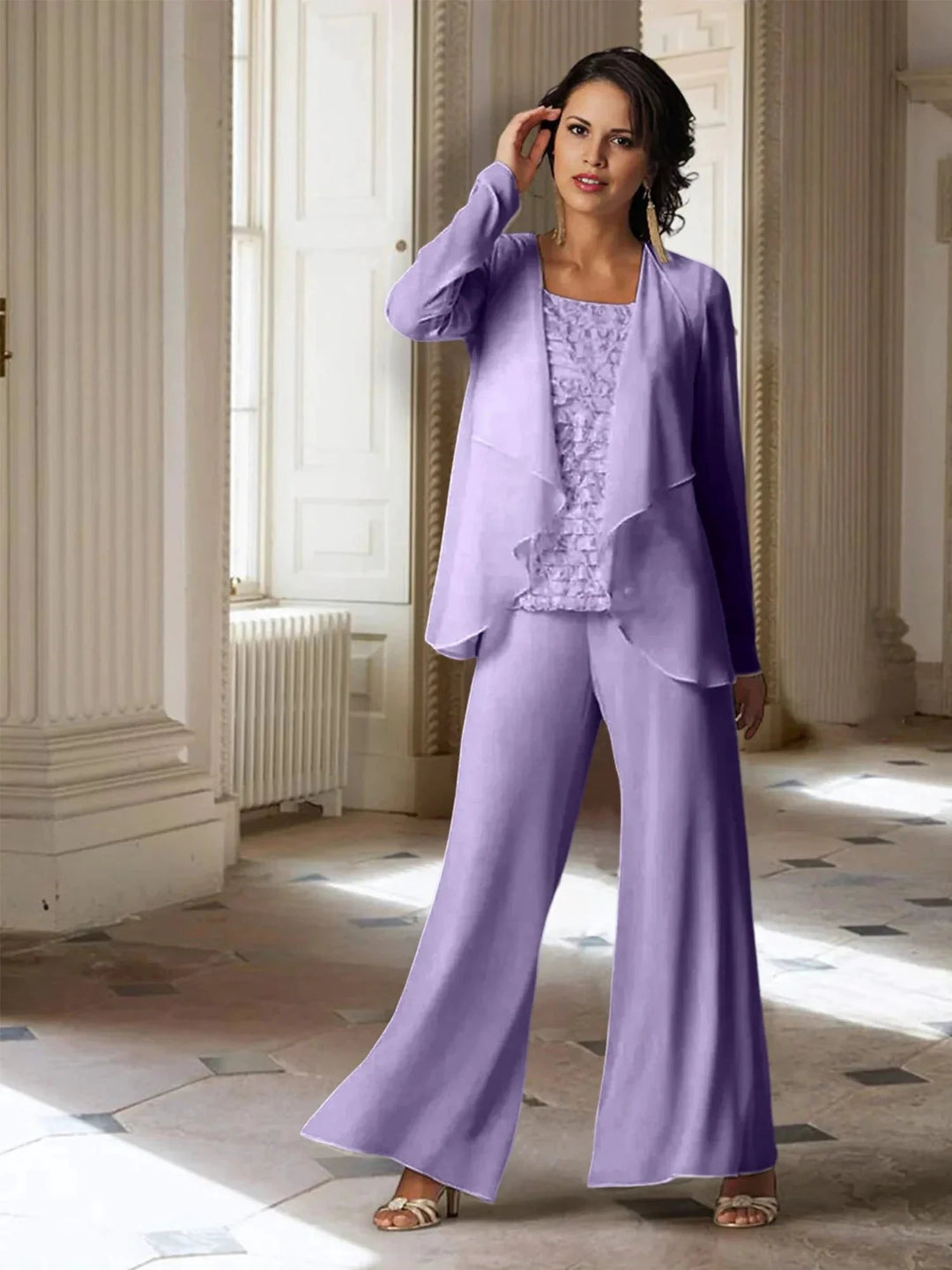 Chiffon Long Sleeves Mother of the Bride Pantsuits with Jacket by Dreamylily