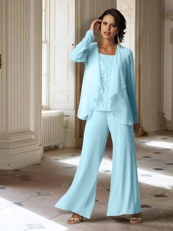Chiffon Long Sleeves Mother of the Bride Pantsuits with Jacket by Dreamylily