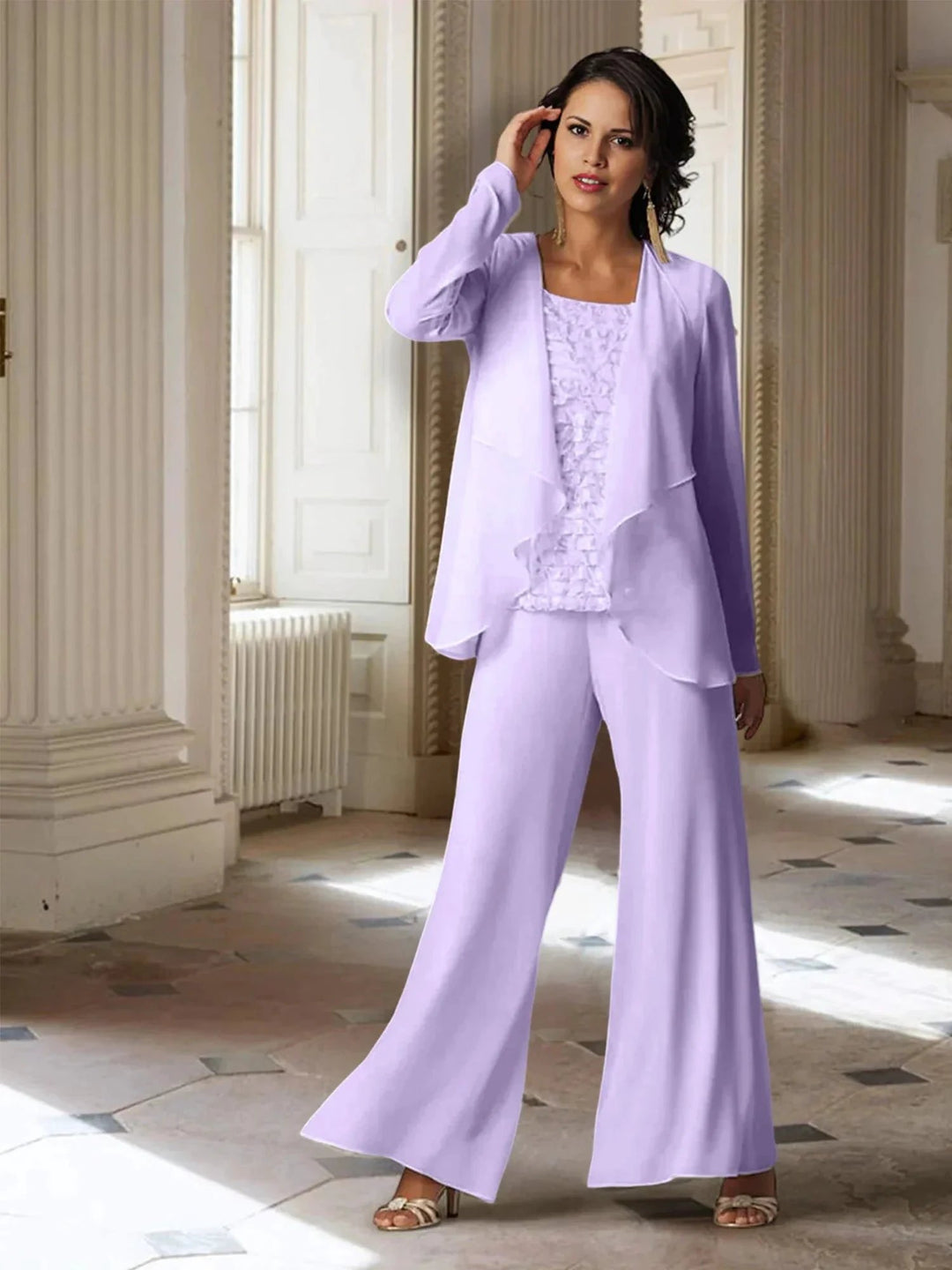 Chiffon Long Sleeves Mother of the Bride Pantsuits with Jacket by Dreamylily