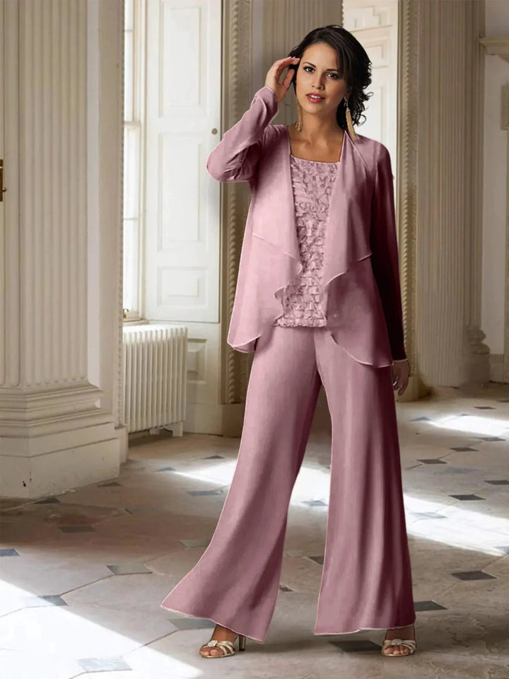 Chiffon Long Sleeves Mother of the Bride Pantsuits with Jacket by Dreamylily