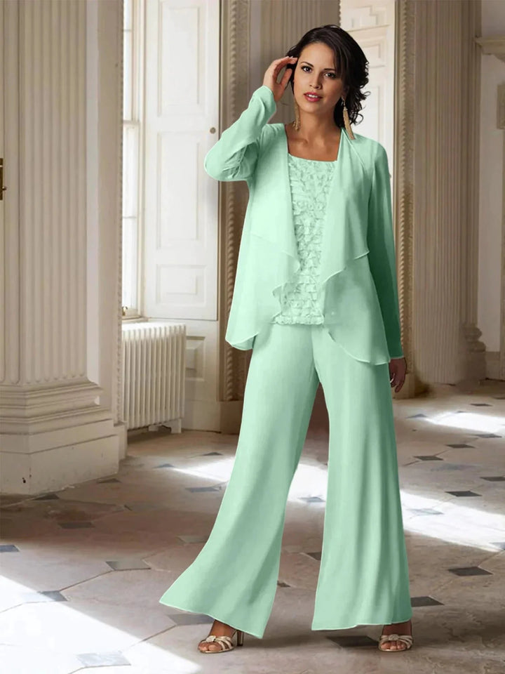 Chiffon Long Sleeves Mother of the Bride Pantsuits with Jacket by Dreamylily