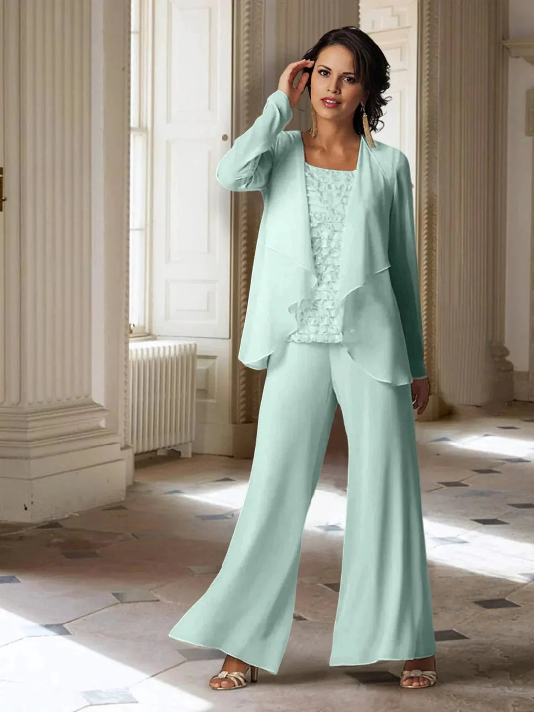 Chiffon Long Sleeves Mother of the Bride Pantsuits with Jacket by Dreamylily