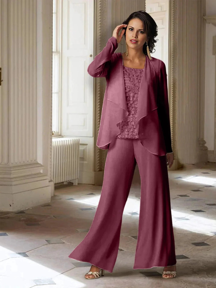 Chiffon Long Sleeves Mother of the Bride Pantsuits with Jacket by Dreamylily