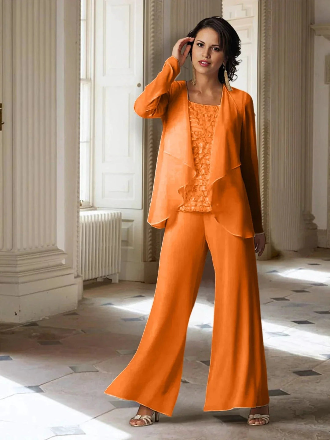 Chiffon Long Sleeves Mother of the Bride Pantsuits with Jacket by Dreamylily