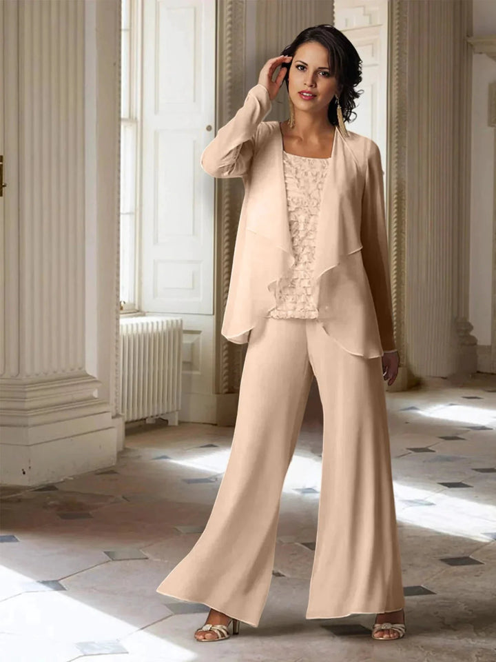 Chiffon Long Sleeves Mother of the Bride Pantsuits with Jacket by Dreamylily