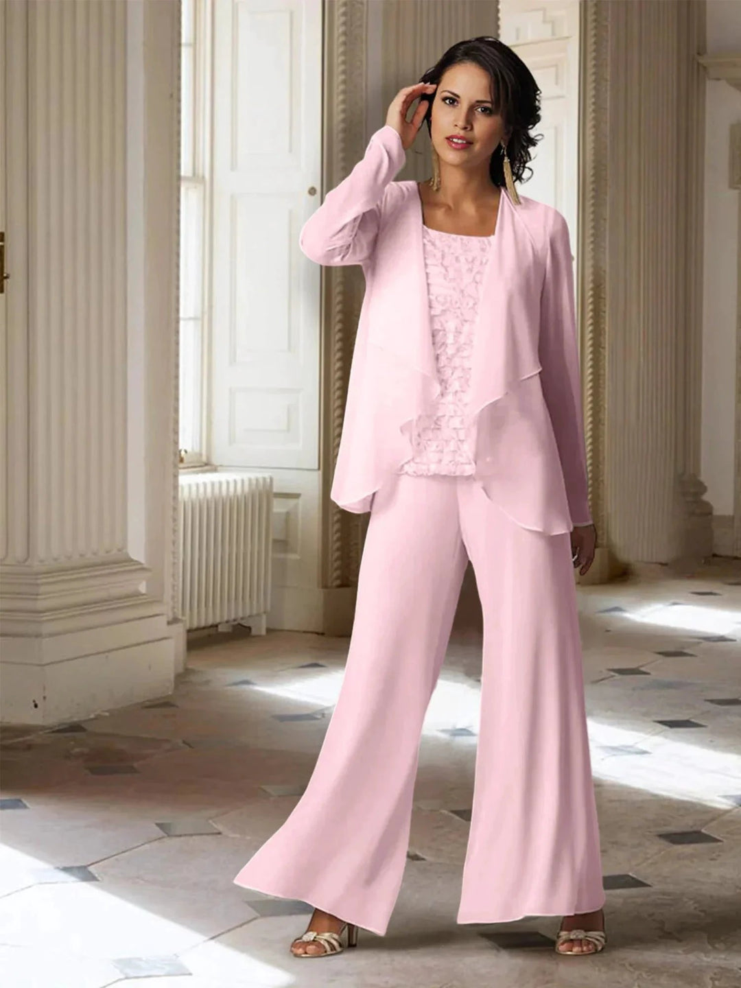 Chiffon Long Sleeves Mother of the Bride Pantsuits with Jacket by Dreamylily