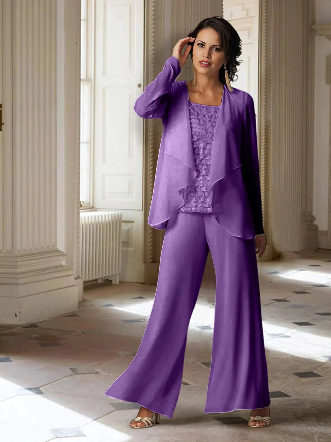Chiffon Long Sleeves Mother of the Bride Pantsuits with Jacket by Dreamylily