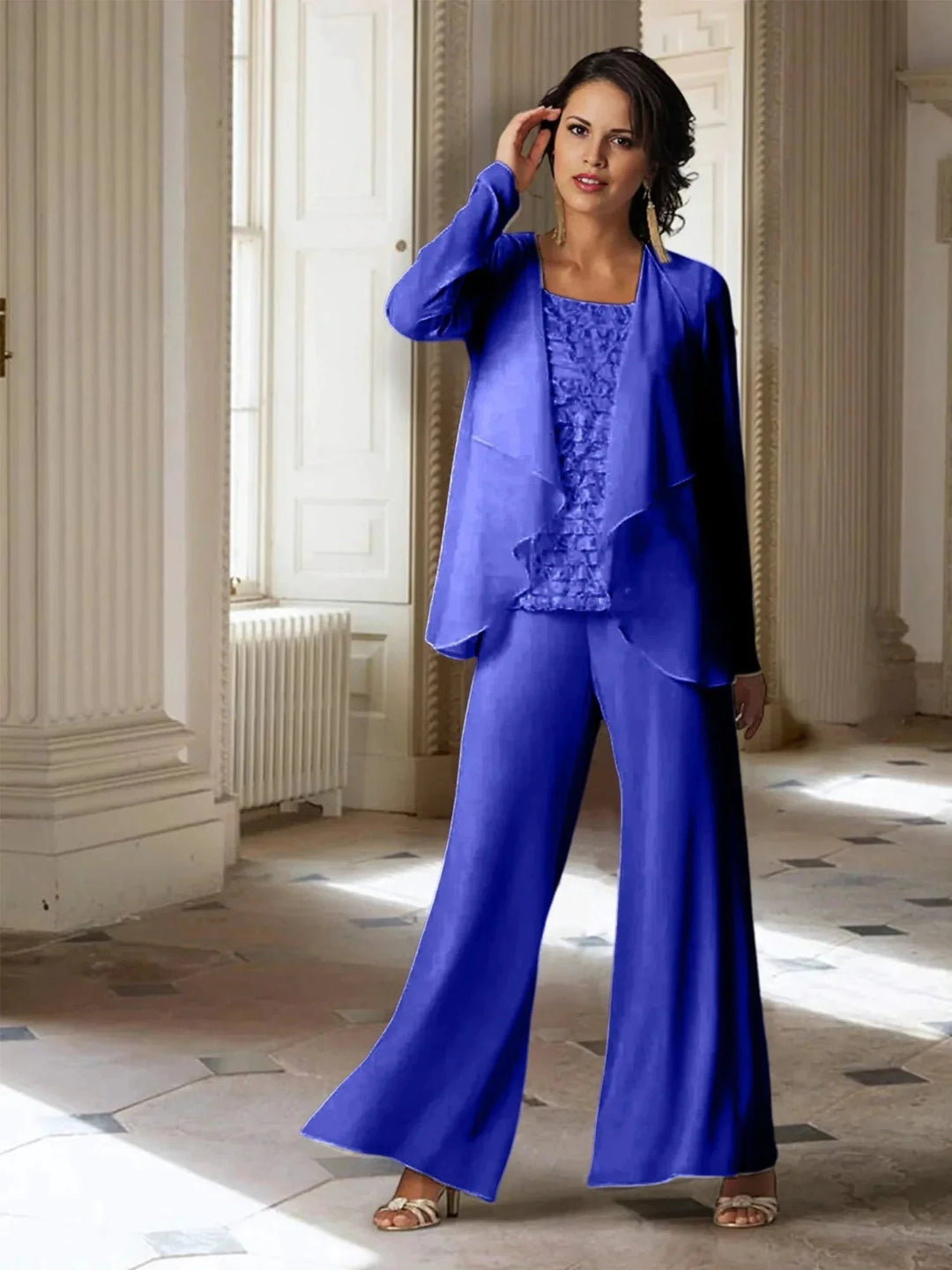 Chiffon Long Sleeves Mother of the Bride Pantsuits with Jacket by Dreamylily