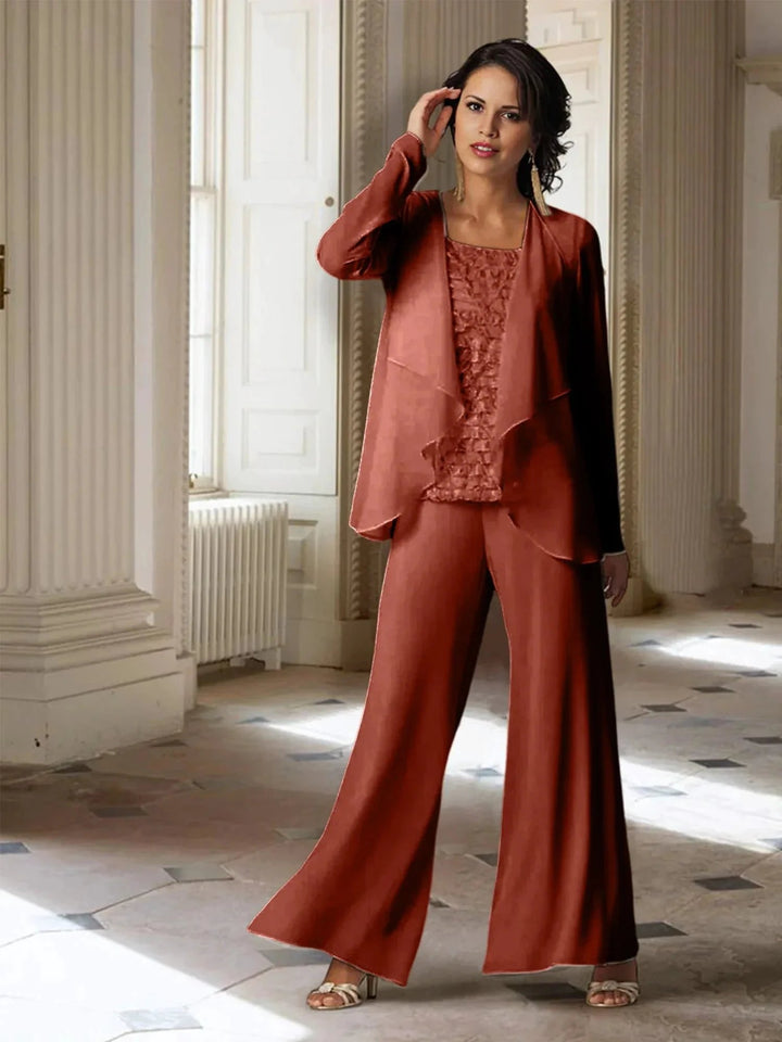 Chiffon Long Sleeves Mother of the Bride Pantsuits with Jacket by Dreamylily