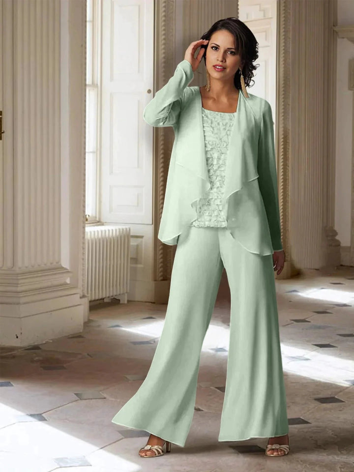 Chiffon Long Sleeves Mother of the Bride Pantsuits with Jacket by Dreamylily