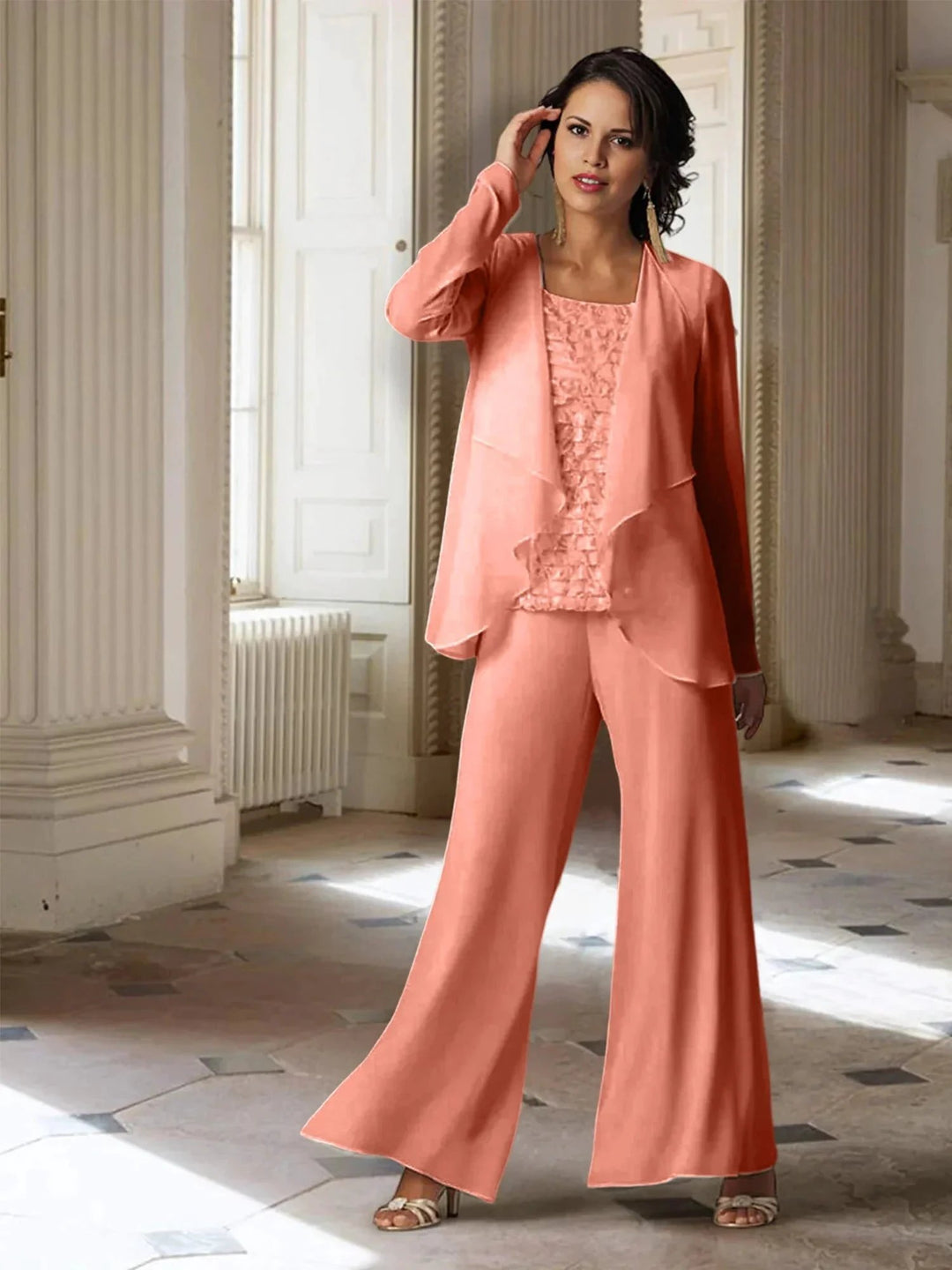Chiffon Long Sleeves Mother of the Bride Pantsuits with Jacket by Dreamylily