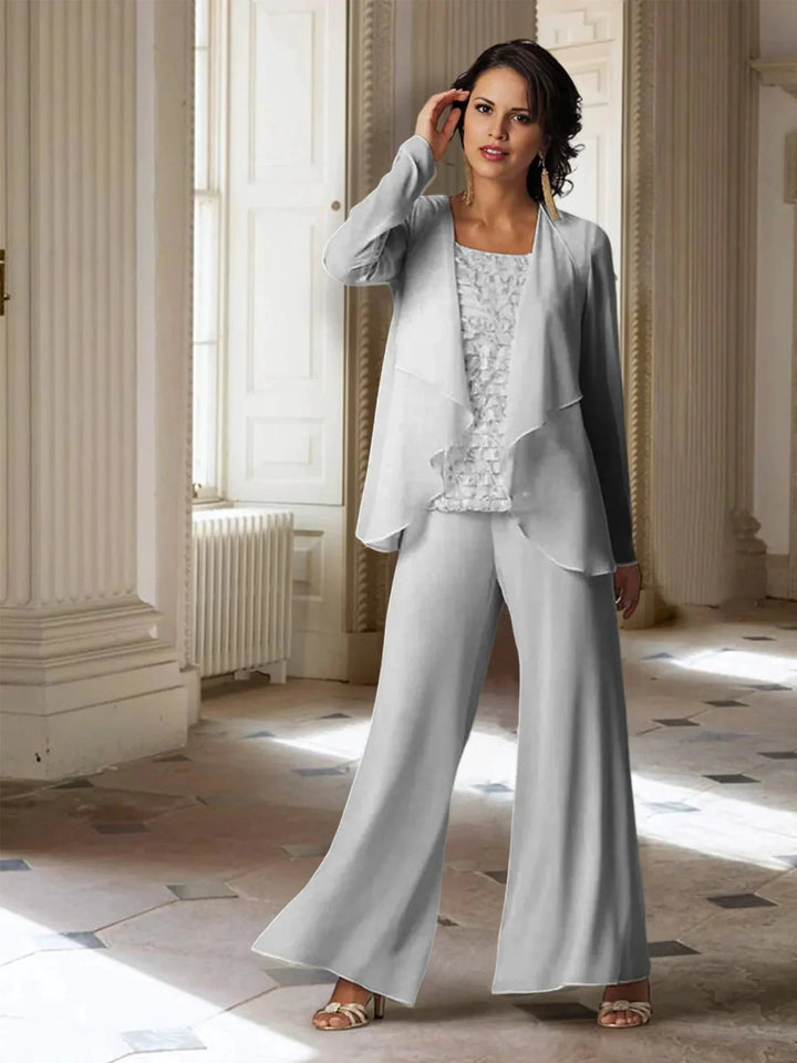 Chiffon Long Sleeves Mother of the Bride Pantsuits with Jacket by Dreamylily