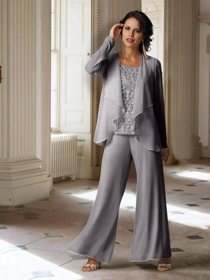 Chiffon Long Sleeves Mother of the Bride Pantsuits with Jacket by Dreamylily