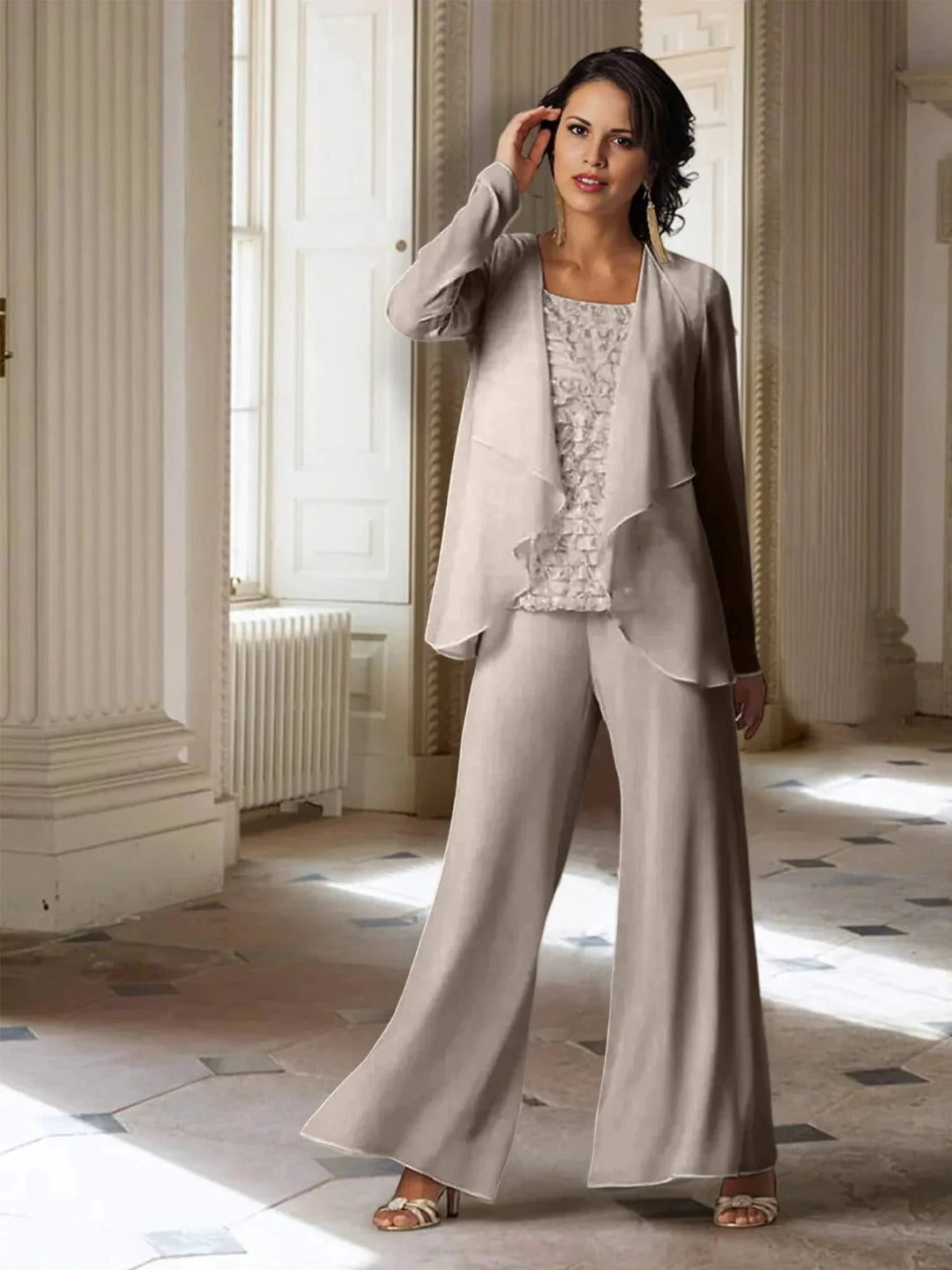 Chiffon Long Sleeves Mother of the Bride Pantsuits with Jacket by Dreamylily