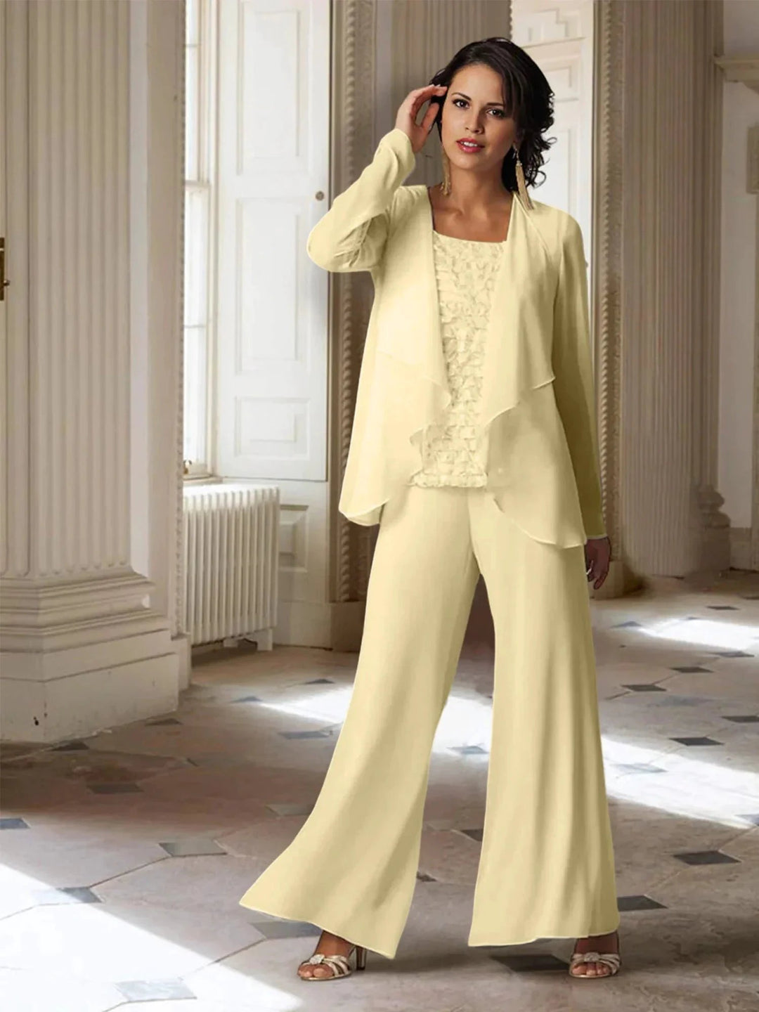 Chiffon Long Sleeves Mother of the Bride Pantsuits with Jacket by Dreamylily