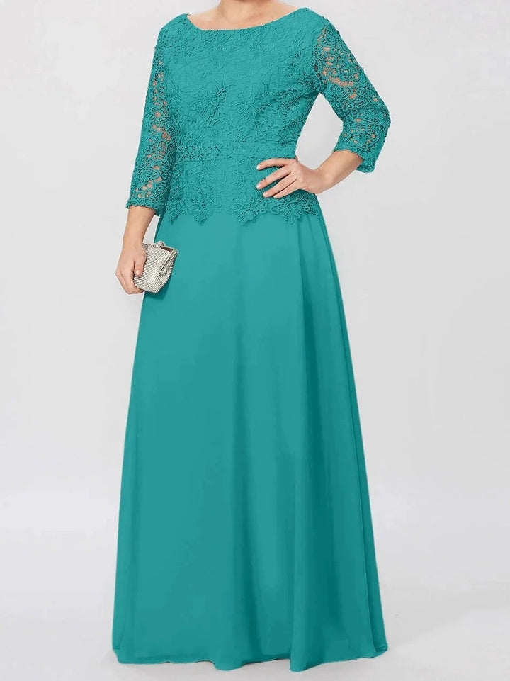 A-Line/Princess Round Neck 3/4 Length Sleeves Floor-Length Mother of the Bride Dresses with Applique &amp; Sequins by Dreamylily