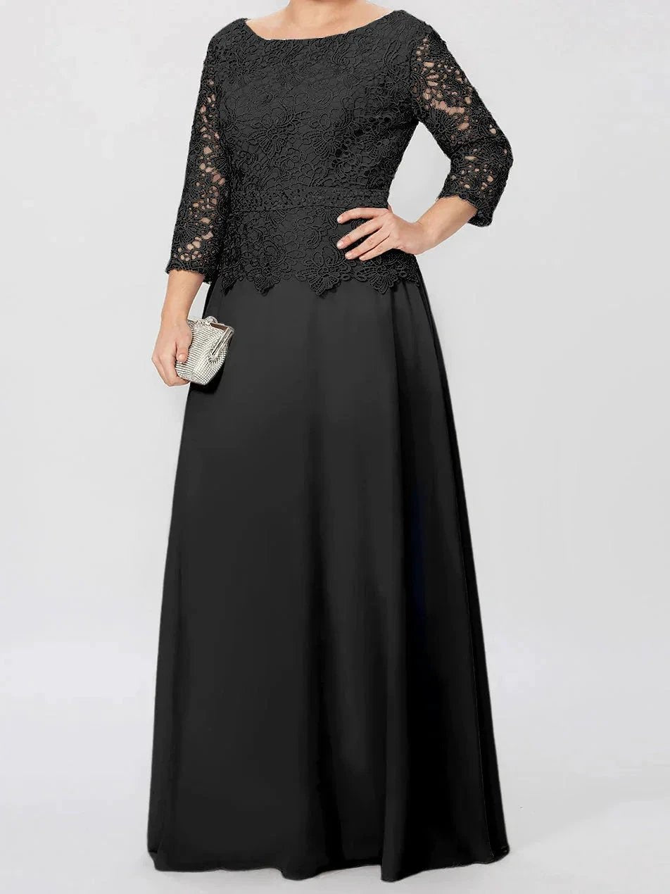A-Line/Princess Round Neck 3/4 Length Sleeves Floor-Length Mother of the Bride Dresses with Applique &amp; Sequins by Dreamylily
