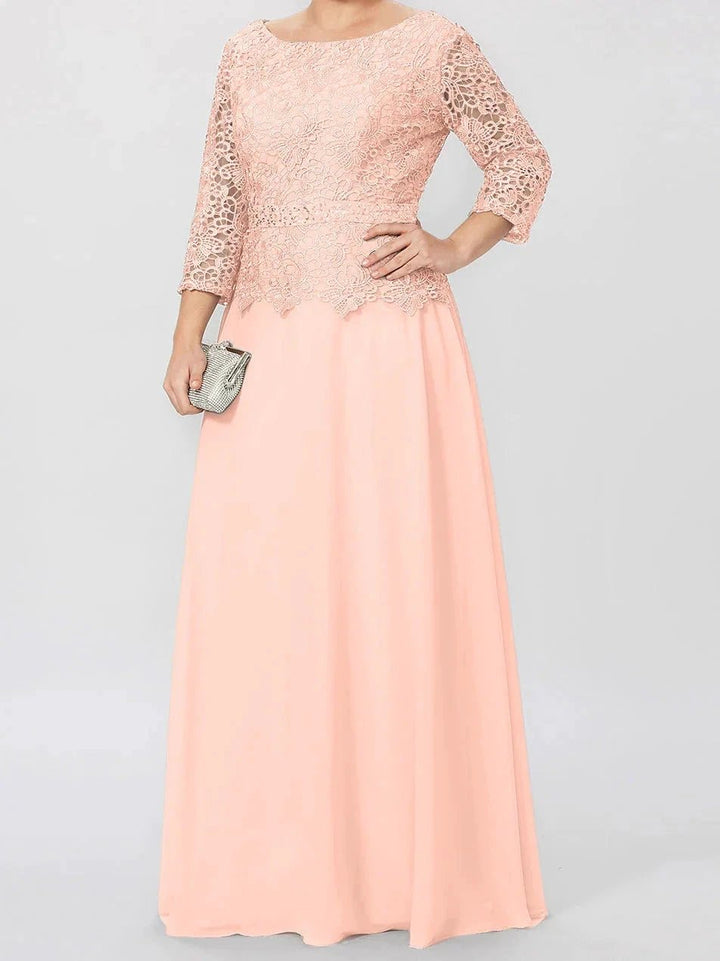 A-Line/Princess Round Neck 3/4 Length Sleeves Floor-Length Mother of the Bride Dresses with Applique &amp; Sequins by Dreamylily