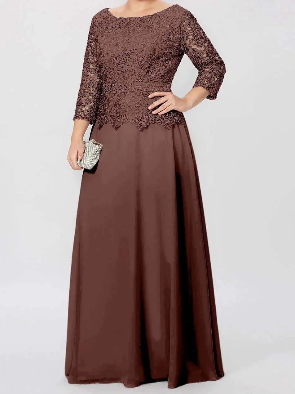 A-Line/Princess Round Neck 3/4 Length Sleeves Floor-Length Mother of the Bride Dresses with Applique &amp; Sequins by Dreamylily