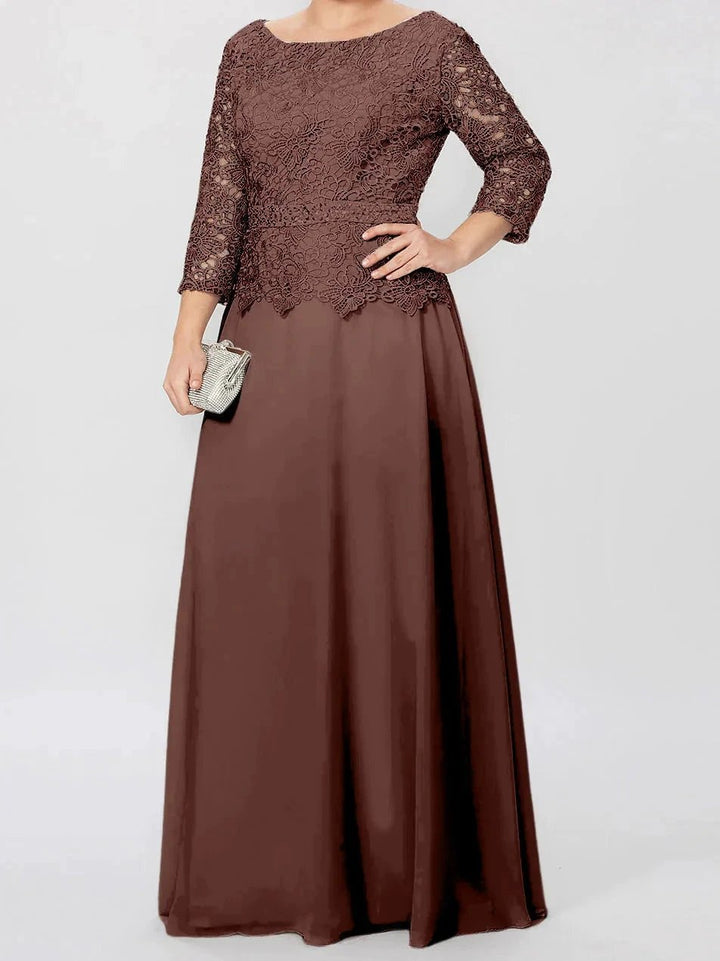 A-Line/Princess Round Neck 3/4 Length Sleeves Floor-Length Mother of the Bride Dresses with Applique &amp; Sequins by Dreamylily