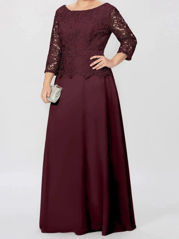 A-Line/Princess Round Neck 3/4 Length Sleeves Floor-Length Mother of the Bride Dresses with Applique &amp; Sequins by Dreamylily