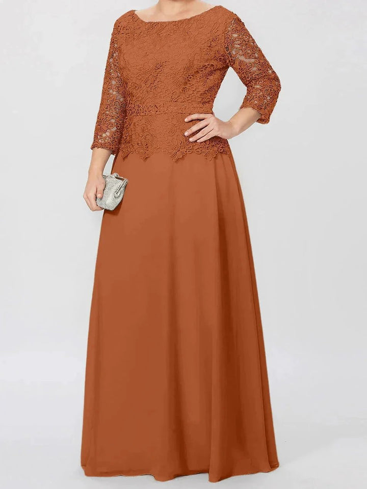 A-Line/Princess Round Neck 3/4 Length Sleeves Floor-Length Mother of the Bride Dresses with Applique &amp; Sequins by Dreamylily