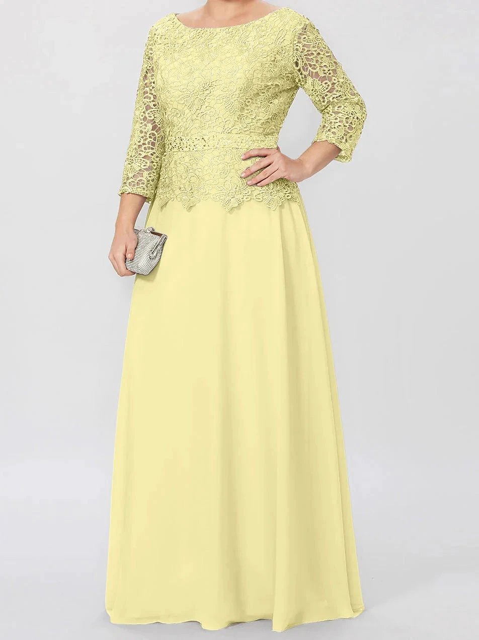 A-Line/Princess Round Neck 3/4 Length Sleeves Floor-Length Mother of the Bride Dresses with Applique &amp; Sequins by Dreamylily