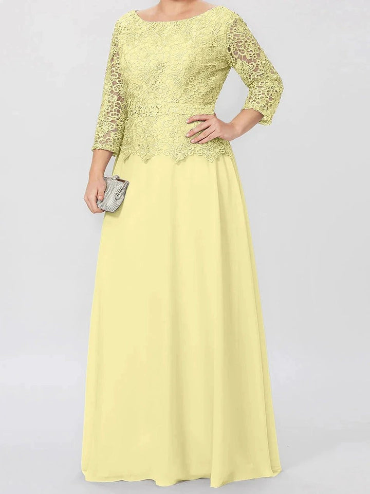 A-Line/Princess Round Neck 3/4 Length Sleeves Floor-Length Mother of the Bride Dresses with Applique &amp; Sequins by Dreamylily