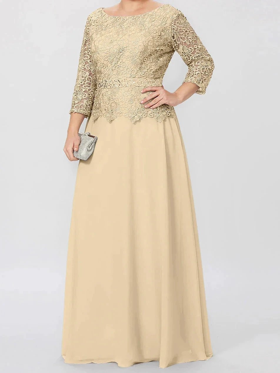A-Line/Princess Round Neck 3/4 Length Sleeves Floor-Length Mother of the Bride Dresses with Applique &amp; Sequins by Dreamylily