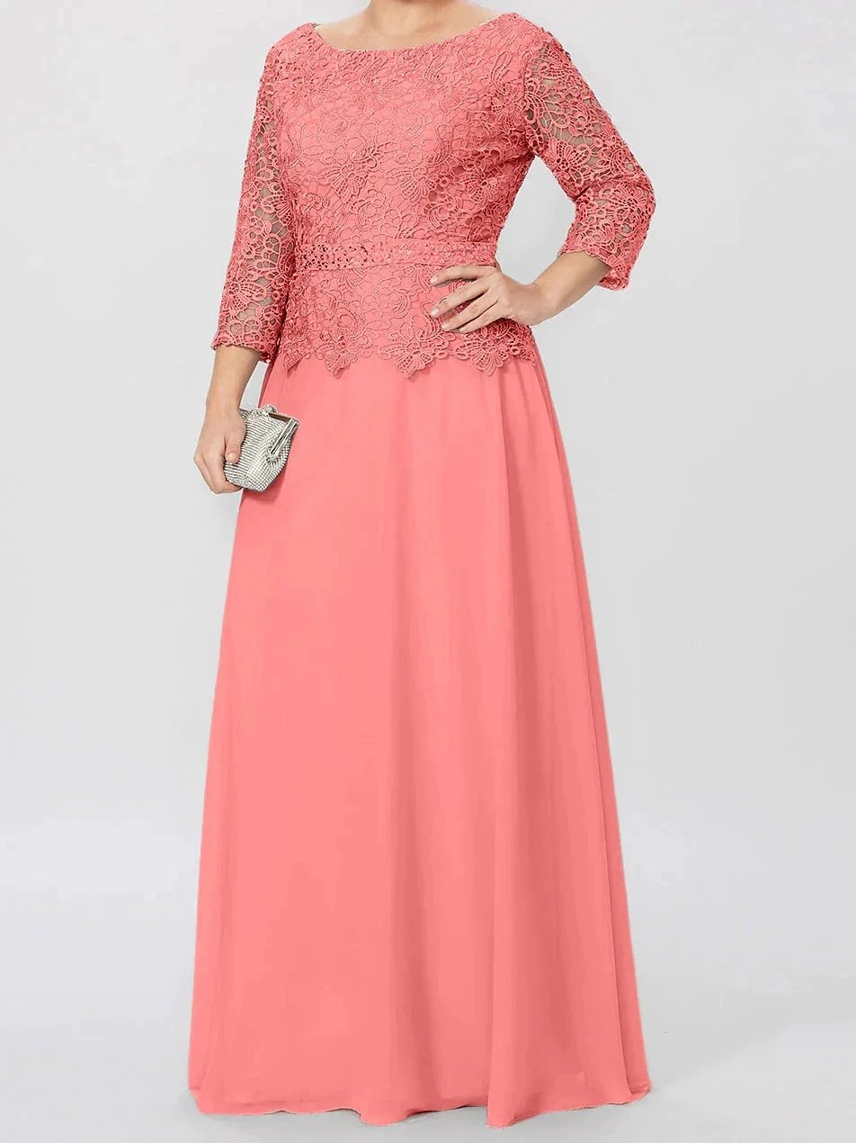 A-Line/Princess Round Neck 3/4 Length Sleeves Floor-Length Mother of the Bride Dresses with Applique &amp; Sequins by Dreamylily