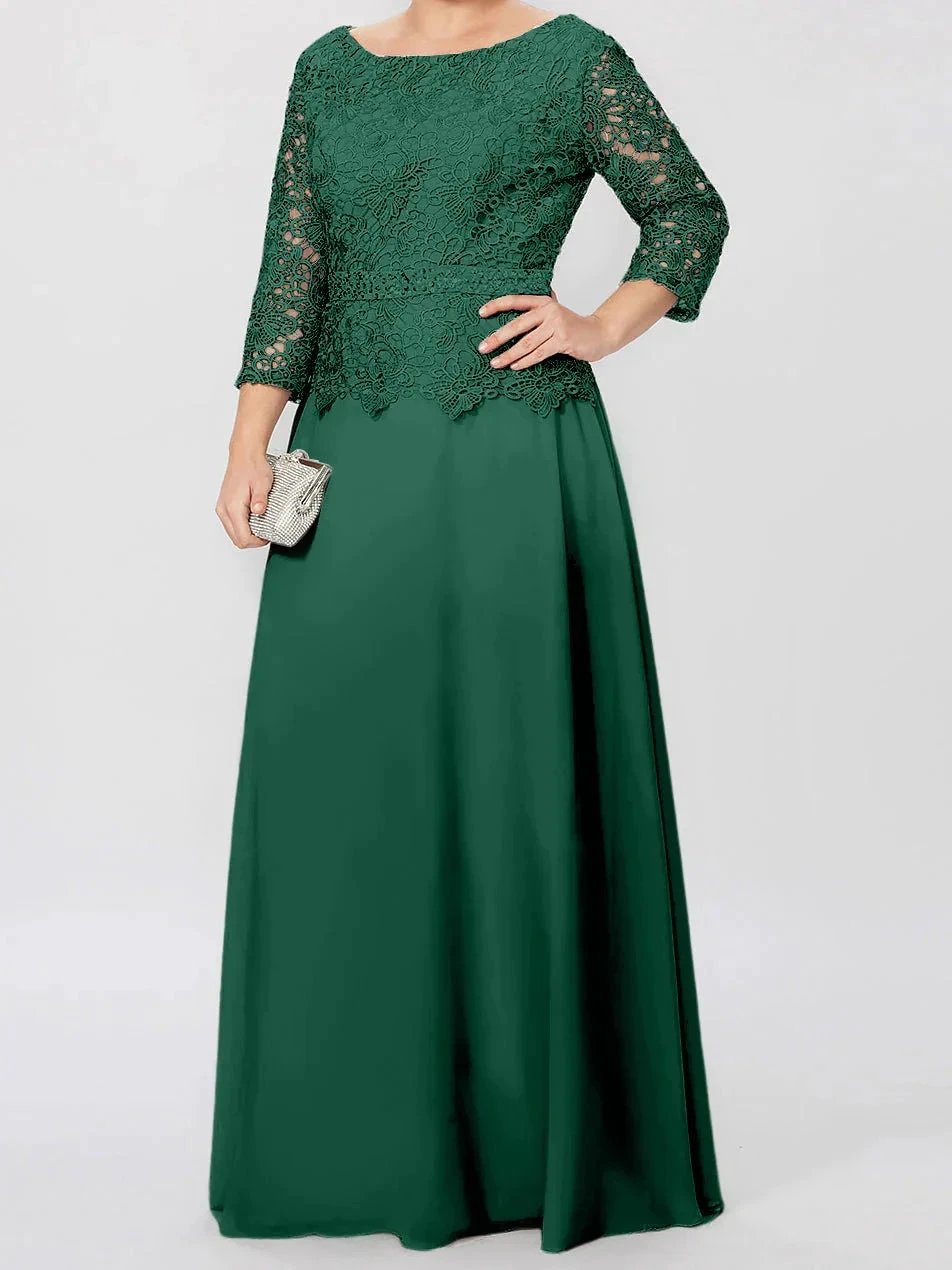A-Line/Princess Round Neck 3/4 Length Sleeves Floor-Length Mother of the Bride Dresses with Applique &amp; Sequins by Dreamylily
