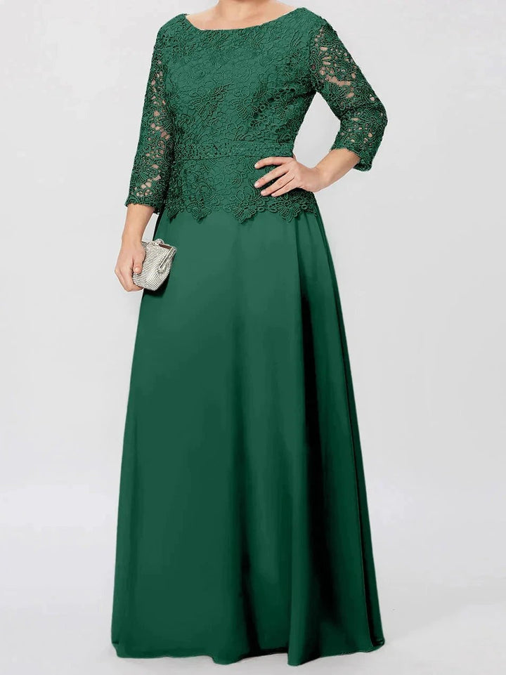 A-Line/Princess Round Neck 3/4 Length Sleeves Floor-Length Mother of the Bride Dresses with Applique &amp; Sequins by Dreamylily