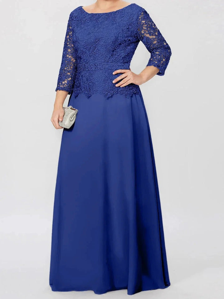 A-Line/Princess Round Neck 3/4 Length Sleeves Floor-Length Mother of the Bride Dresses with Applique &amp; Sequins by Dreamylily