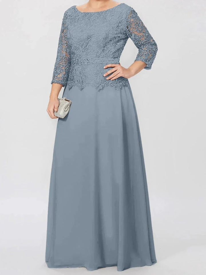 A-Line/Princess Round Neck 3/4 Length Sleeves Floor-Length Mother of the Bride Dresses with Applique &amp; Sequins by Dreamylily