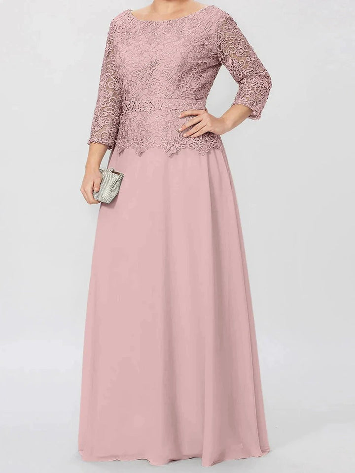 A-Line/Princess Round Neck 3/4 Length Sleeves Floor-Length Mother of the Bride Dresses with Applique &amp; Sequins by Dreamylily