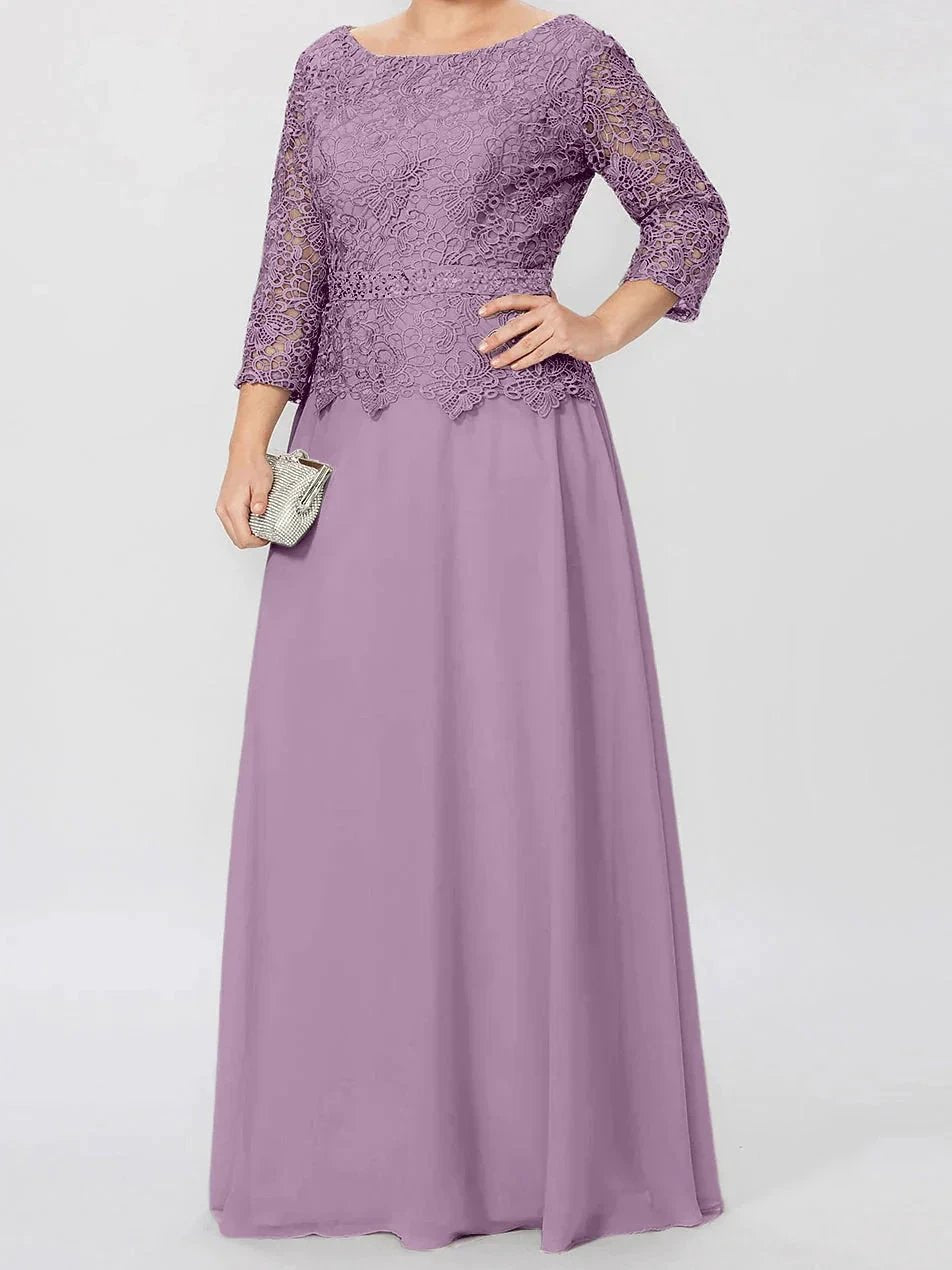 A-Line/Princess Round Neck 3/4 Length Sleeves Floor-Length Mother of the Bride Dresses with Applique &amp; Sequins by Dreamylily