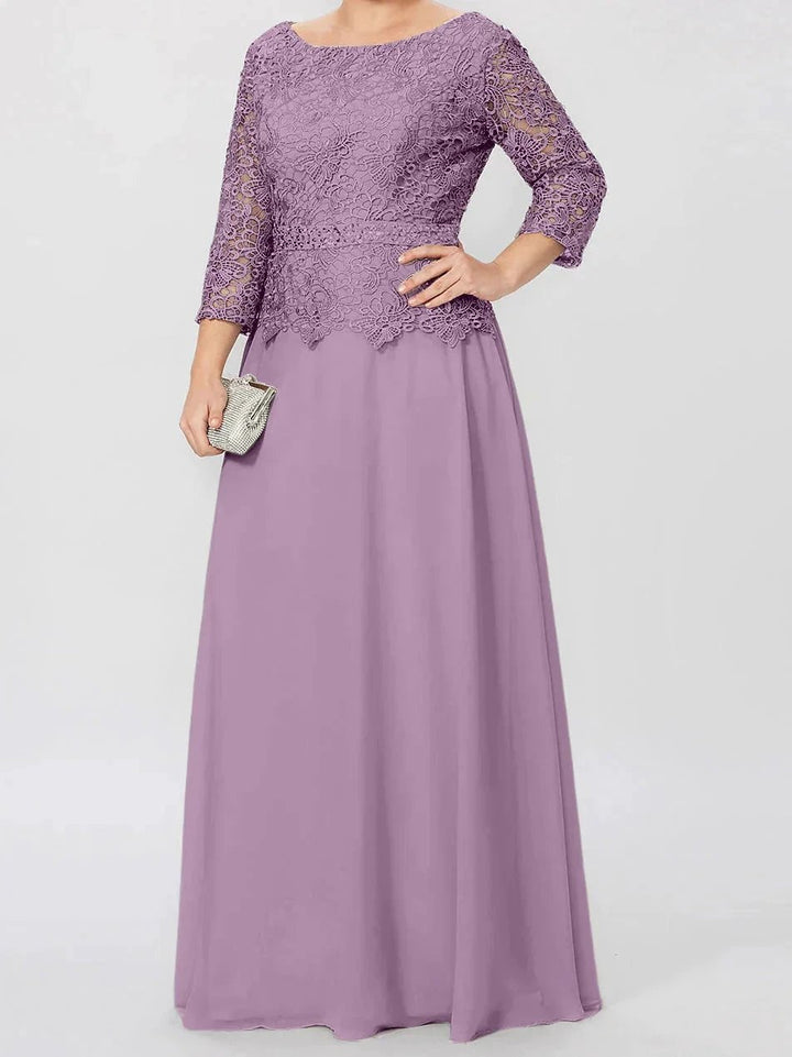 A-Line/Princess Round Neck 3/4 Length Sleeves Floor-Length Mother of the Bride Dresses with Applique &amp; Sequins by Dreamylily