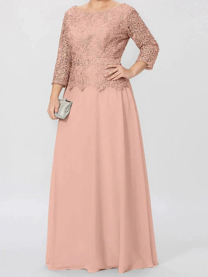 A-Line/Princess Round Neck 3/4 Length Sleeves Floor-Length Mother of the Bride Dresses with Applique &amp; Sequins by Dreamylily