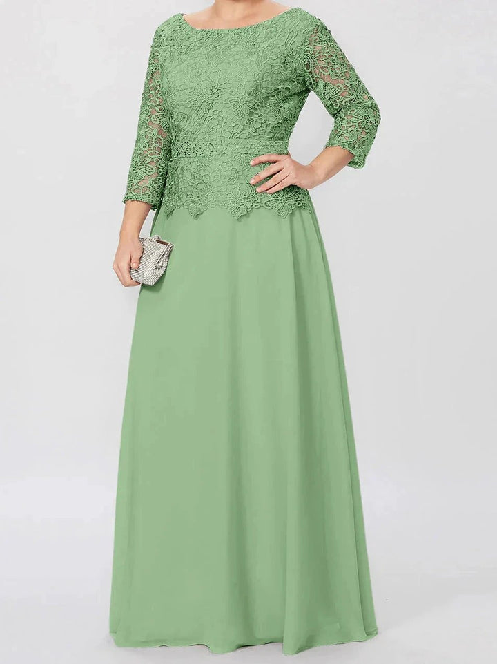 A-Line/Princess Round Neck 3/4 Length Sleeves Floor-Length Mother of the Bride Dresses with Applique &amp; Sequins by Dreamylily
