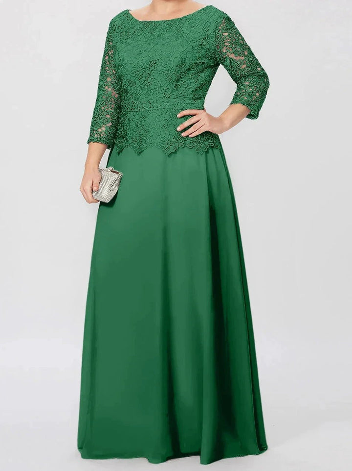 A-Line/Princess Round Neck 3/4 Length Sleeves Floor-Length Mother of the Bride Dresses with Applique &amp; Sequins by Dreamylily
