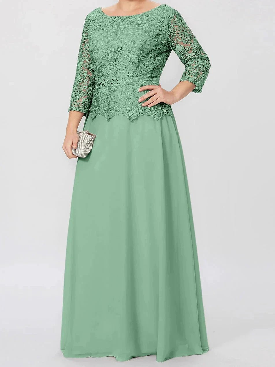 A-Line/Princess Round Neck 3/4 Length Sleeves Floor-Length Mother of the Bride Dresses with Applique &amp; Sequins by Dreamylily