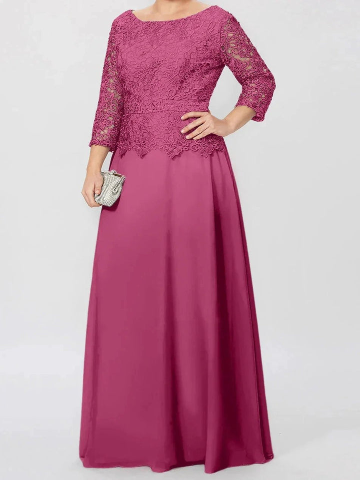 A-Line/Princess Round Neck 3/4 Length Sleeves Floor-Length Mother of the Bride Dresses with Applique &amp; Sequins by Dreamylily