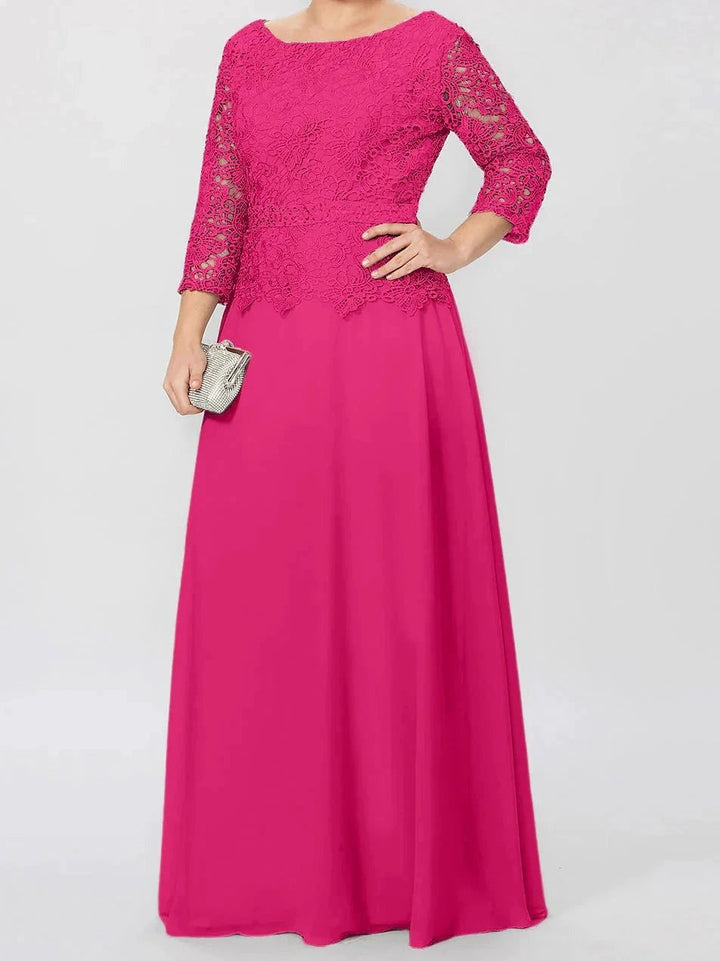 A-Line/Princess Round Neck 3/4 Length Sleeves Floor-Length Mother of the Bride Dresses with Applique &amp; Sequins by Dreamylily