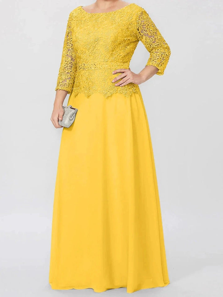 A-Line/Princess Round Neck 3/4 Length Sleeves Floor-Length Mother of the Bride Dresses with Applique &amp; Sequins by Dreamylily